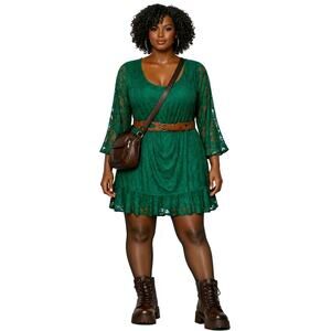 NWT New Directions Green Lined Lace Dress Sz 16